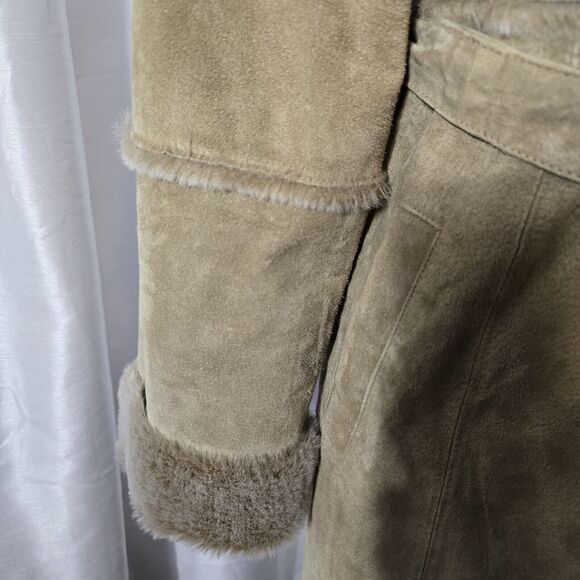 BRANDON THOMAS Penny Lane Coat Medium Tan Suede Leather Faux Fur Lining Vintage - Picture 4 of 15